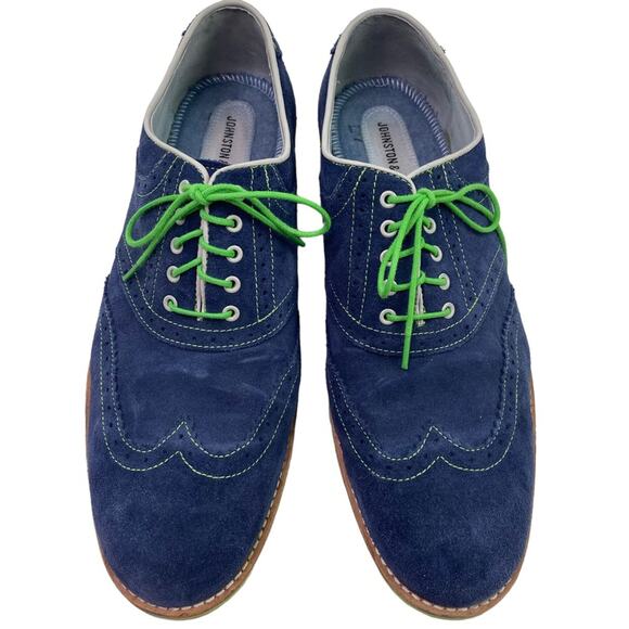JOHNSTON & MURPHY Ellington BLUE SUEDE Mens 11.5M Green Lace Wingtip Shoes